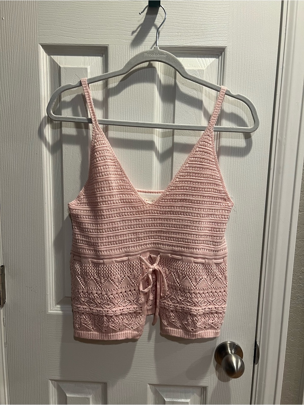 Ultra Flirt Light Pink Crochet Tank Top with Heart Tag Sz M NWT